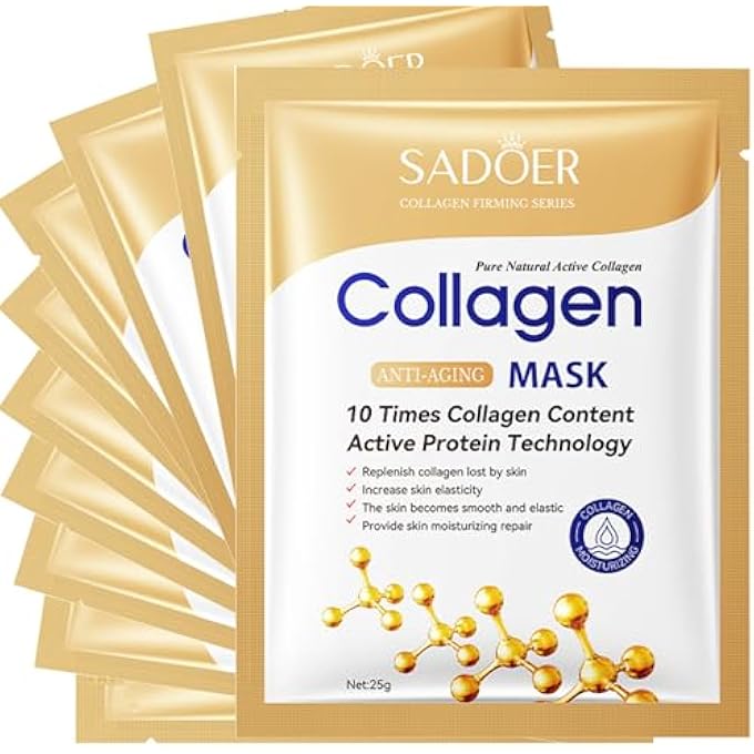 Fett 10 PCS KOREAN COLLAGEN FACE MASKS  INSTANT HYDRATION, ANTI-WRINKLE, SKIN FIRMING & BRIGHTENING SHEET MASKS FOR ALL SKIN TYPES - Image 1